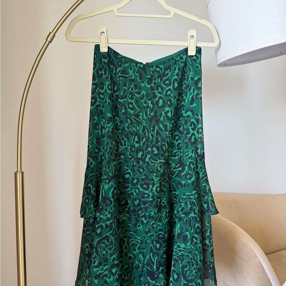 Whistles Green Animal Print A-Line Skirt